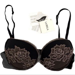 La Perla black bra with brown floral lace. New!